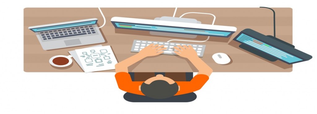Software programmer typing code or debugging - StartUp Mindset